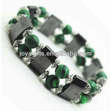 Bracelet spatial à l&#39;hématite magnétique avec des perles rondes en alliage et 8 m de malachite